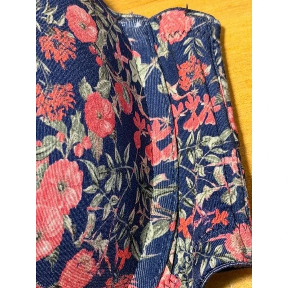 Cacique Navy Blue Pink Floral Full Coverage‎ Boost Plunge Bra 44D
